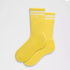 Lululemon Crew Socks XL Yellow White Striped Breathable Cotton Everyday Women